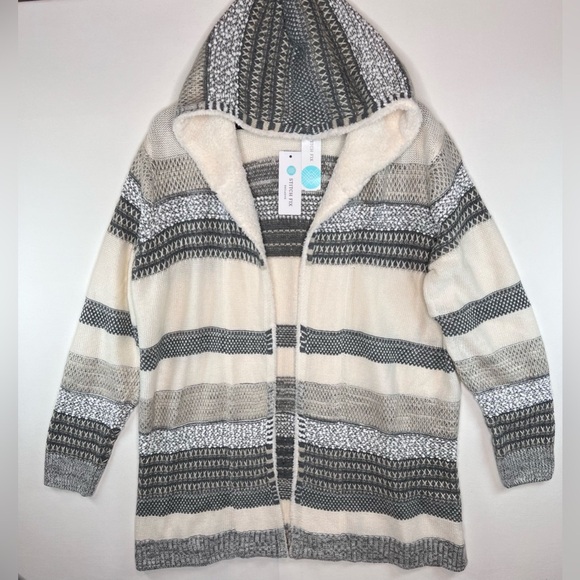NWT Leti & Me Stitch Fix Sherpa trim hooded open front cardigan textured sz XXL - Picture 1 of 10
